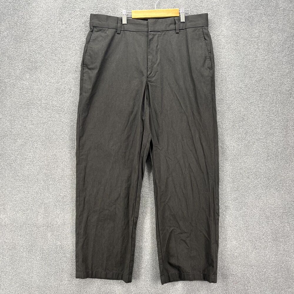 Gap Pants Mens 35 X 32 Gray Striped Flat Front Straight Leg Dress Pants pocket‎